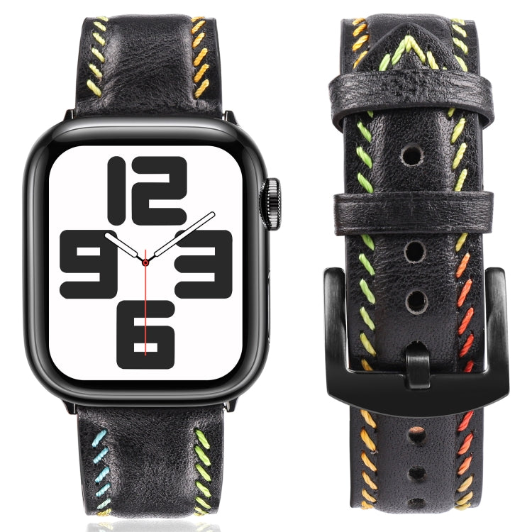 For  Apple Watch Series 5 40mm Colorful Sewing Thread Leather Watch Band(Black)