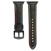 For  Apple Watch Series 5 40mm Colorful Sewing Thread Leather Watch Band(Black)