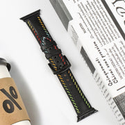 For  Apple Watch Series 5 40mm Colorful Sewing Thread Leather Watch Band(Black)