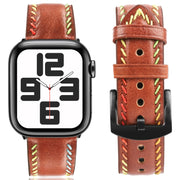 For Apple Watch Series 3 38mm Colorful Sewing Thread Leather Watch Band(Brown)