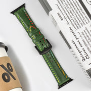 For Apple Watch Series 3 42mm Colorful Sewing Thread Leather Watch Band(Green)