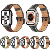 For  Apple Watch Series 5 44mm Colorful Sewing Thread Leather Watch Band(Black)