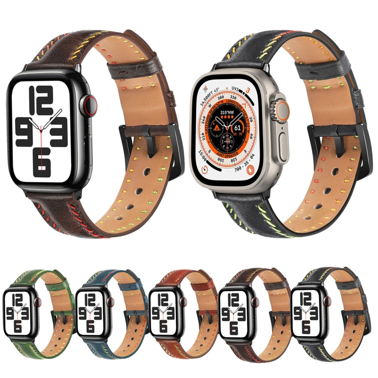 For Apple Watch Ultra 49mm Colorful Sewing Thread Leather Watch Band(Brown)