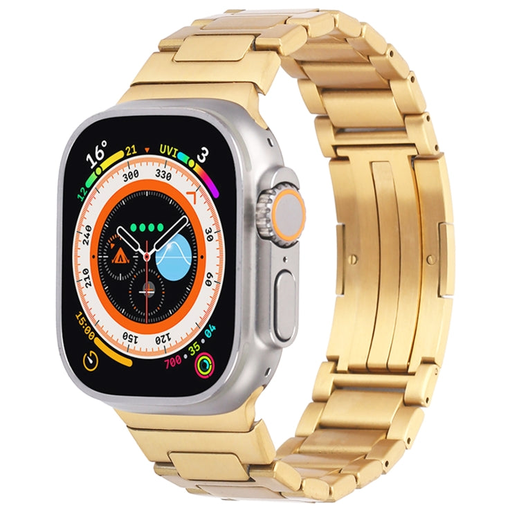 For Apple Watch Series 9 41mm Stainless Steel H-Shaped Fold Buckle Watch Band(Gold)