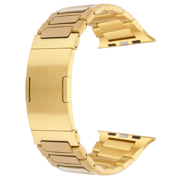 For Apple Watch Series 9 41mm Stainless Steel H-Shaped Fold Buckle Watch Band(Gold)