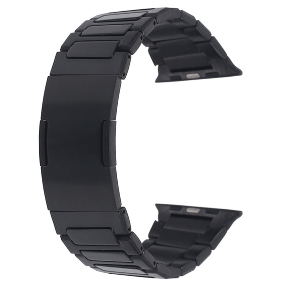 For Apple Watch Series 8 41mm Stainless Steel H-Shaped Fold Buckle Watch Band(Black)