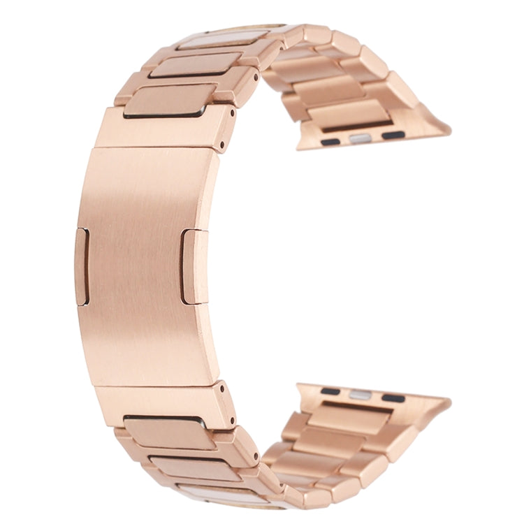 For Apple Watch Series 7 41mm Stainless Steel H-Shaped Fold Buckle Watch Band(Rose Gold)