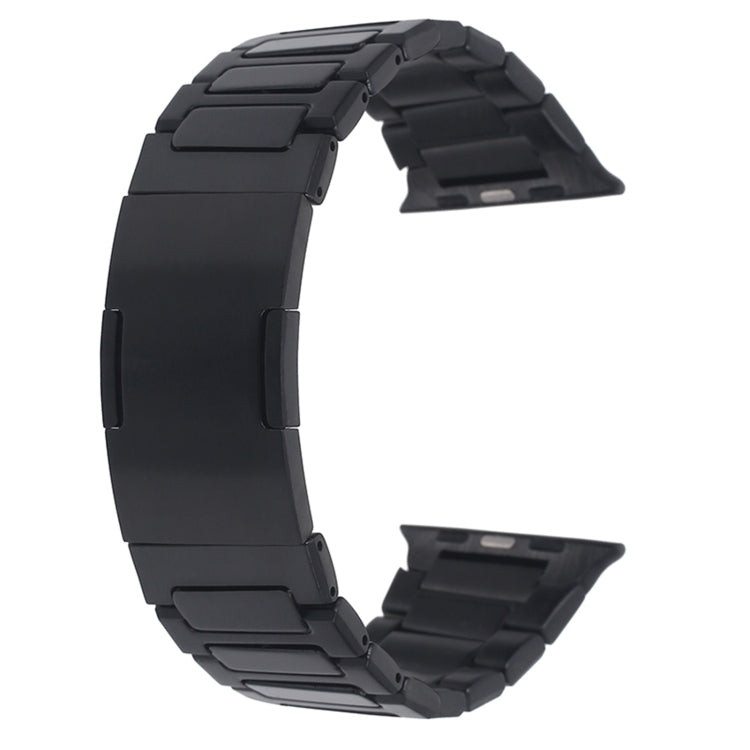 For Apple Watch Series 3 42mm Stainless Steel H-Shaped Fold Buckle Watch Band(Black)