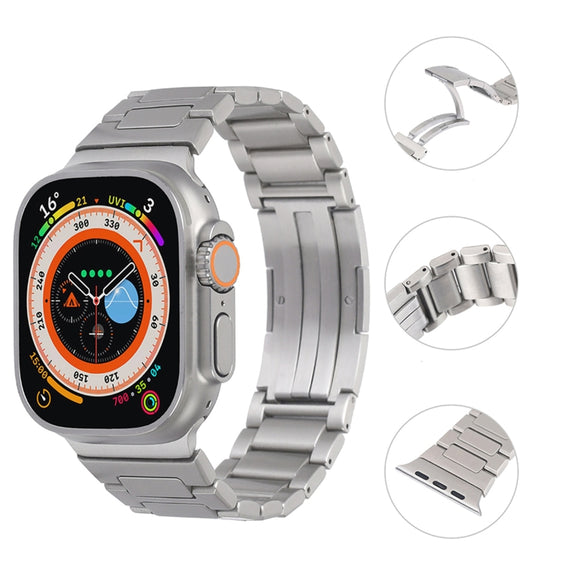 For Apple Watch Series 7 41mm Stainless Steel H-Shaped Fold Buckle Watch Band(Silver)