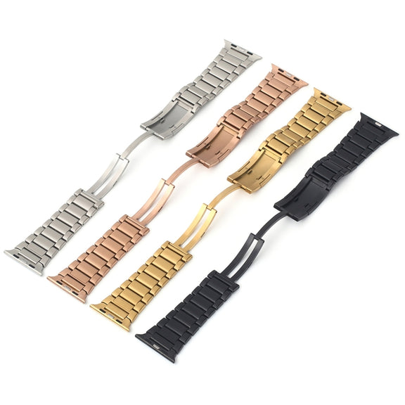 For Apple Watch Series 9 41mm Stainless Steel H-Shaped Fold Buckle Watch Band(Gold)