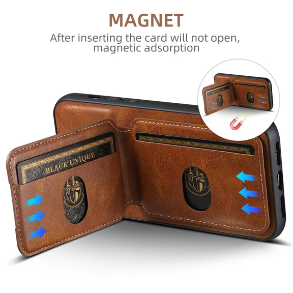For iPhone 16 Suteni H02 Leather Wallet Stand Back Phone Case(Brown)