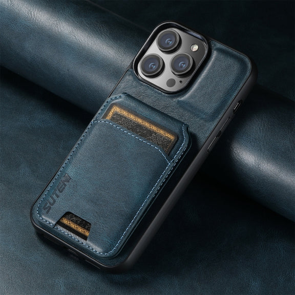 For iPhone 16 Pro Suteni H02 Leather Wallet Stand Back Phone Case(Blue)