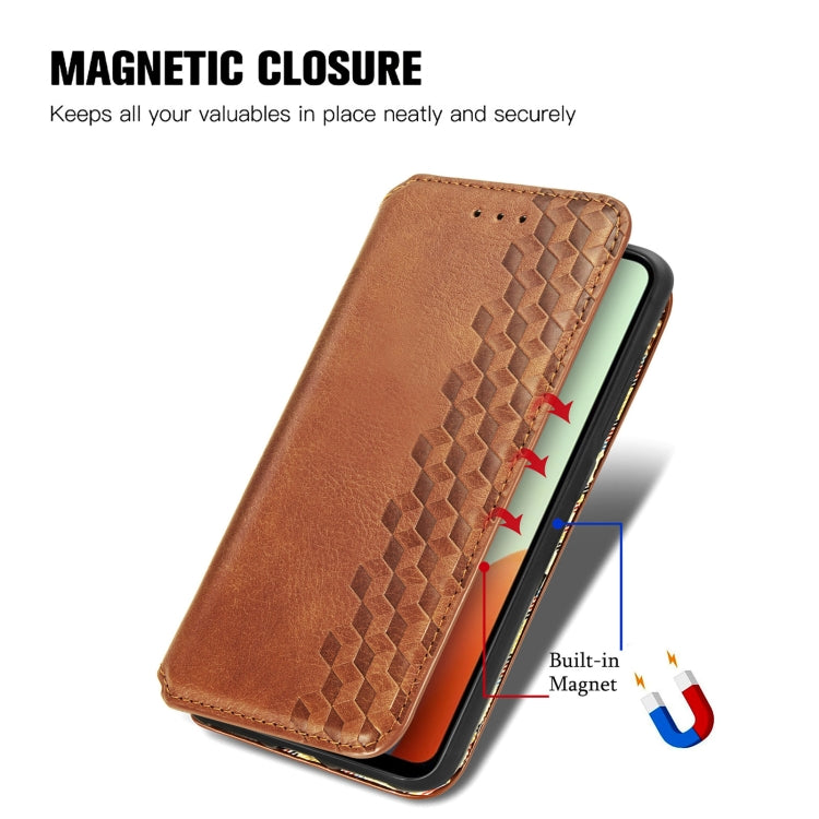 For Tecno Spark Go 2024 Cubic Grid Pressed Magnetic Leather Phone Case(Brown)