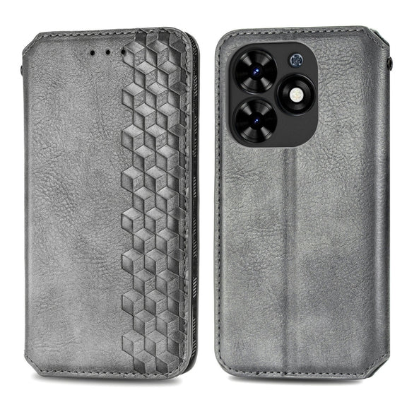 For Tecno Spark Go 2024 Cubic Grid Pressed Magnetic Leather Phone Case(Grey)