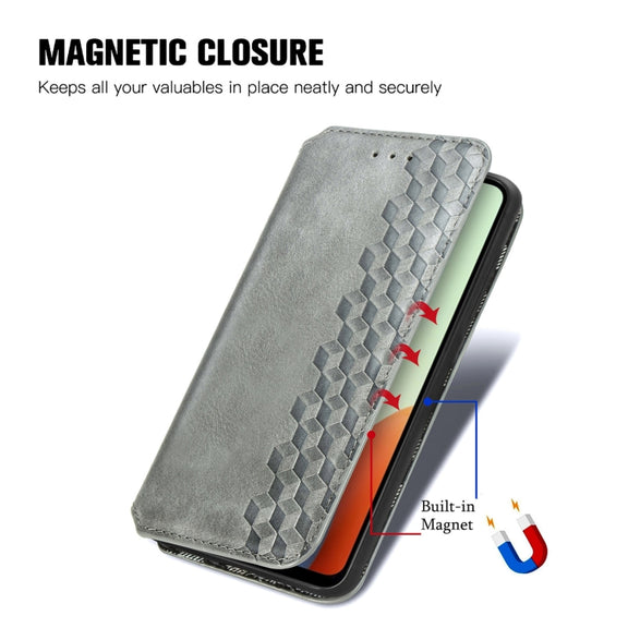 For Tecno Spark Go 2024 Cubic Grid Pressed Magnetic Leather Phone Case(Grey)