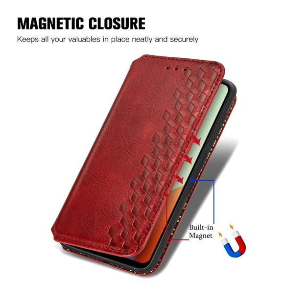 For Tecno Spark Go 2024 Cubic Grid Pressed Magnetic Leather Phone Case(Red)