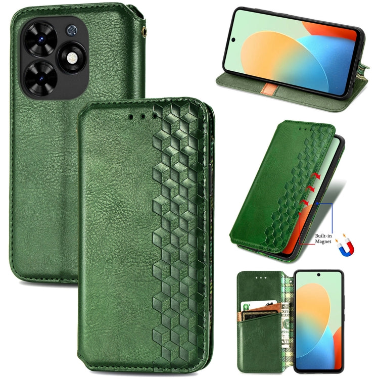 For Tecno Spark Go 2024 Cubic Grid Pressed Magnetic Leather Phone Case(Green)