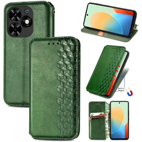 For Tecno Spark Go 2024 Cubic Grid Pressed Magnetic Leather Phone Case(Green)