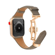 For Apple Watch Series 9 41mm Plain Leather Butterfly Buckle Watch Band(Gray+Rose Gold)