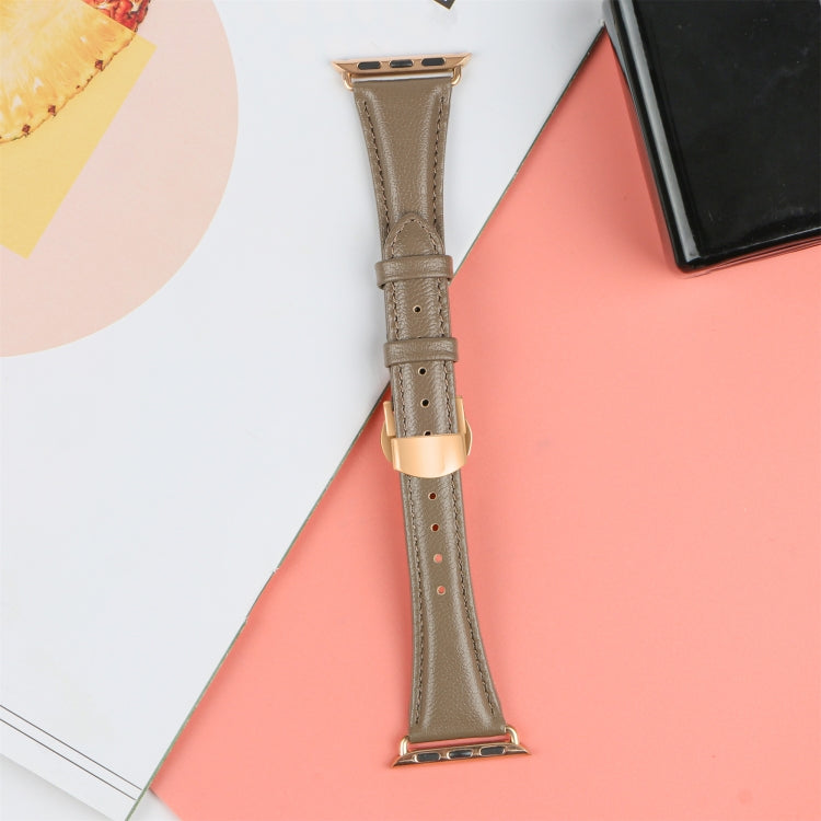 For Apple Watch Series 9 41mm Plain Leather Butterfly Buckle Watch Band(Gray+Rose Gold)