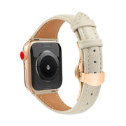 For Apple Watch Series 9 41mm Plain Leather Butterfly Buckle Watch Band(Beige+Rose Gold)