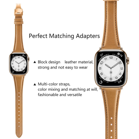 For Apple Watch Series 9 41mm Plain Leather Butterfly Buckle Watch Band(Brown+Rose Gold)
