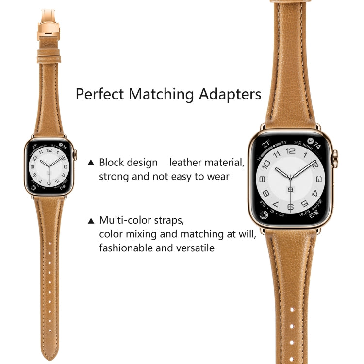 For Apple Watch Series 9 41mm Plain Leather Butterfly Buckle Watch Band(Brown+Rose Gold)
