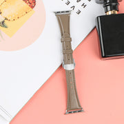 For Apple Watch Ultra 49mm Plain Leather Butterfly Buckle Watch Band(Gray+Silver)