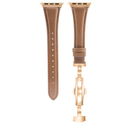 For Apple Watch Ultra 49mm Plain Leather Butterfly Buckle Watch Band(Dark Brown+Rose Gold)