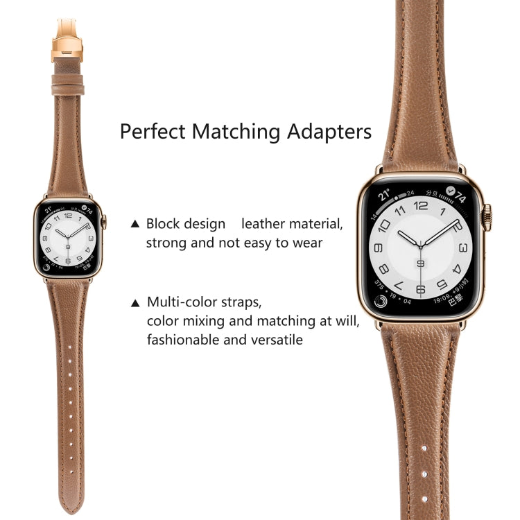 For Apple Watch Series 8 41mm Plain Leather Butterfly Buckle Watch Band(Dark Brown+Rose Gold)
