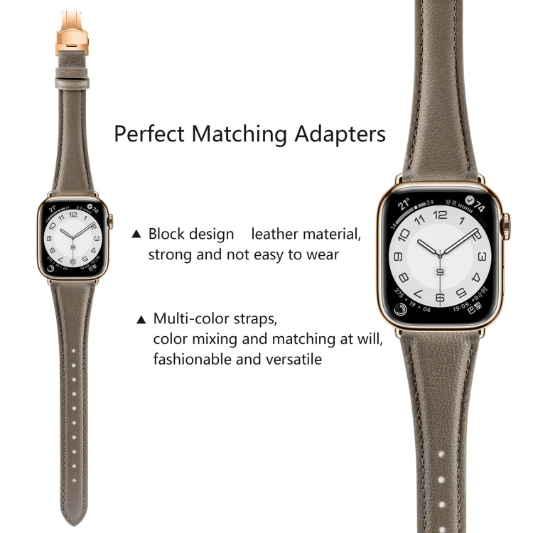 For Apple Watch SE 2022 40mm Plain Leather Butterfly Buckle Watch Band(Gray+Rose Gold)