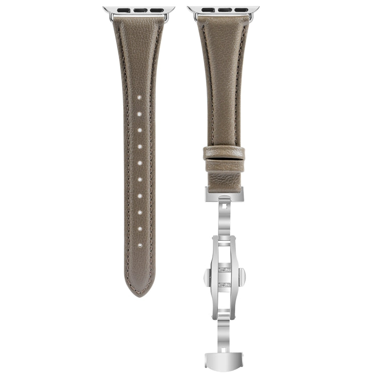 For Apple Watch Series 7 41mm Plain Leather Butterfly Buckle Watch Band(Gray+Silver)