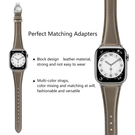For Apple Watch Series 7 41mm Plain Leather Butterfly Buckle Watch Band(Gray+Silver)