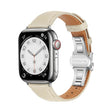 For Apple Watch Series 7 41mm Plain Leather Butterfly Buckle Watch Band(Beige+Silver) - free shipping - PMC TechLife - Order now!