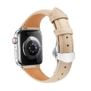 For Apple Watch Series 7 41mm Plain Leather Butterfly Buckle Watch Band(Apricot+Silver)