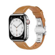 For Apple Watch Series 7 41mm Plain Leather Butterfly Buckle Watch Band(Brown+Silver) - free shipping - PMC TechLife - Order now!