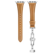 For Apple Watch Series 7 41mm Plain Leather Butterfly Buckle Watch Band(Brown+Silver)