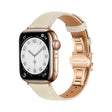 For Apple Watch Series 7 41mm Plain Leather Butterfly Buckle Watch Band(Beige+Rose Gold) - free shipping - PMC TechLife - Order now!
