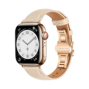 For Apple Watch Series 7 41mm Plain Leather Butterfly Buckle Watch Band(Apricot+Rose Gold)