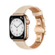 For Apple Watch Series 7 45mm Plain Leather Butterfly Buckle Watch Band(Apricot+Rose Gold) - free shipping - PMC TechLife - Order now!