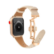 For Apple Watch Series 7 45mm Plain Leather Butterfly Buckle Watch Band(Apricot+Rose Gold)