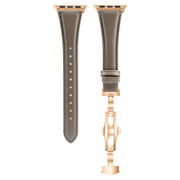 For Apple Watch Series 5 44mm Plain Leather Butterfly Buckle Watch Band(Gray+Rose Gold)