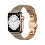 For Apple Watch Series 4 44mm Plain Leather Butterfly Buckle Watch Band(Gray+Rose Gold)