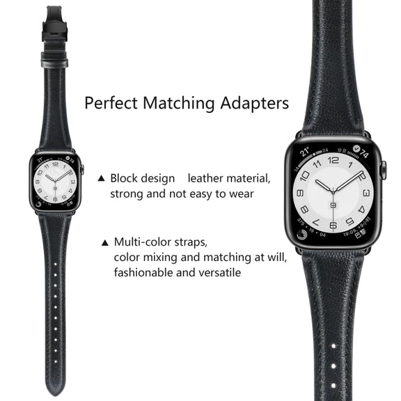 For Apple Watch Series 4 40mm Plain Leather Butterfly Buckle Watch Band(Black+Black)