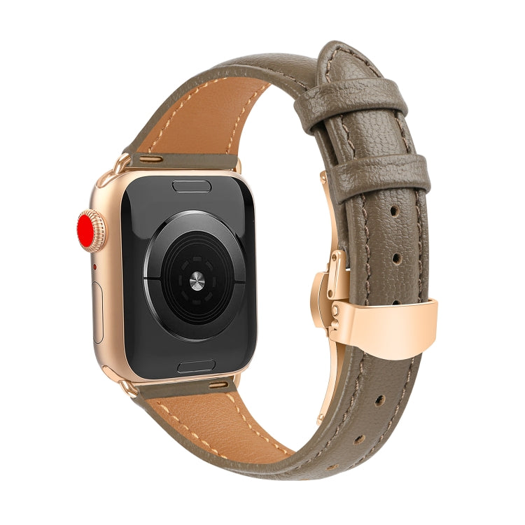 For Apple Watch Series 4 40mm Plain Leather Butterfly Buckle Watch Band(Gray+Rose Gold)
