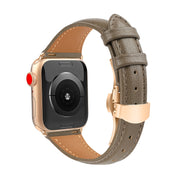 For Apple Watch Series 4 40mm Plain Leather Butterfly Buckle Watch Band(Gray+Rose Gold)