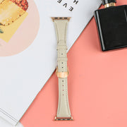 For Apple Watch Series 4 40mm Plain Leather Butterfly Buckle Watch Band(Beige+Rose Gold)