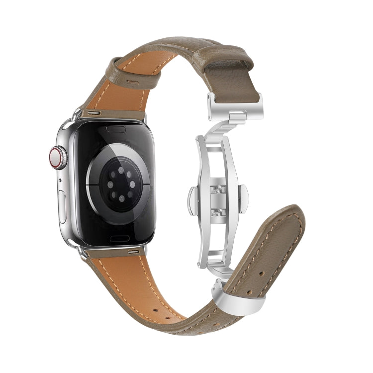 For Apple Watch Series 3 38mm Plain Leather Butterfly Buckle Watch Band(Gray+Silver)