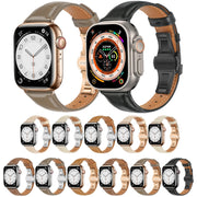 For Apple Watch Series 9 45mm Plain Leather Butterfly Buckle Watch Band(Dark Brown+Silver)