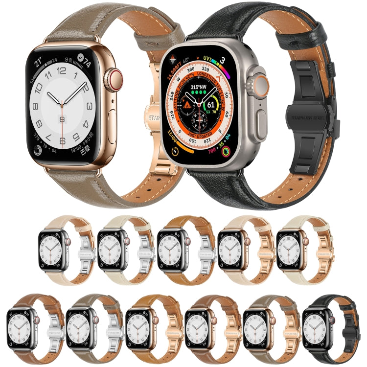 For Apple Watch Series 5 40mm Plain Leather Butterfly Buckle Watch Band(Gray+Silver)